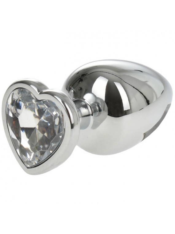 Silver Butt Plug with Heart Large - nss4038199