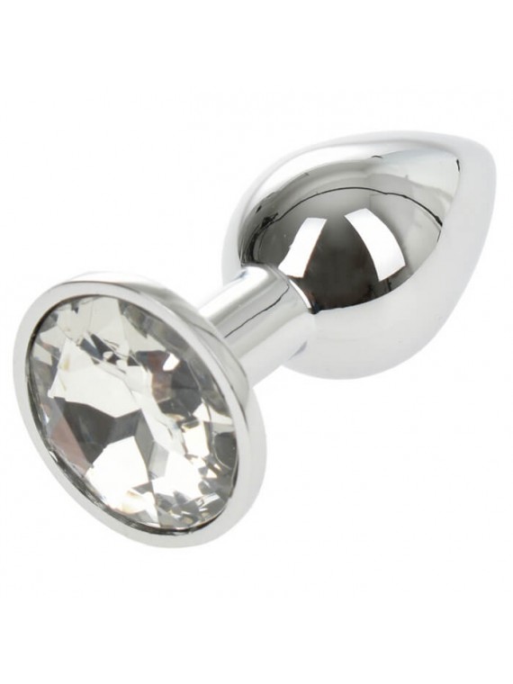 Small Metallic Butt Plug Silver/Clear - nss4038206