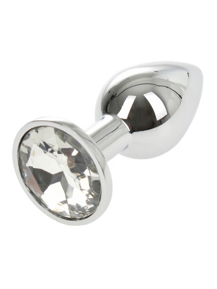 Small Metallic Butt Plug Silver/Clear - nss4038206