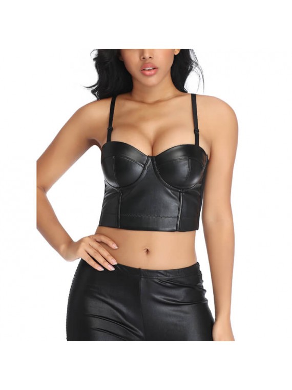 Ecological Leather Corset Reinforced Cups Black - nss4017116