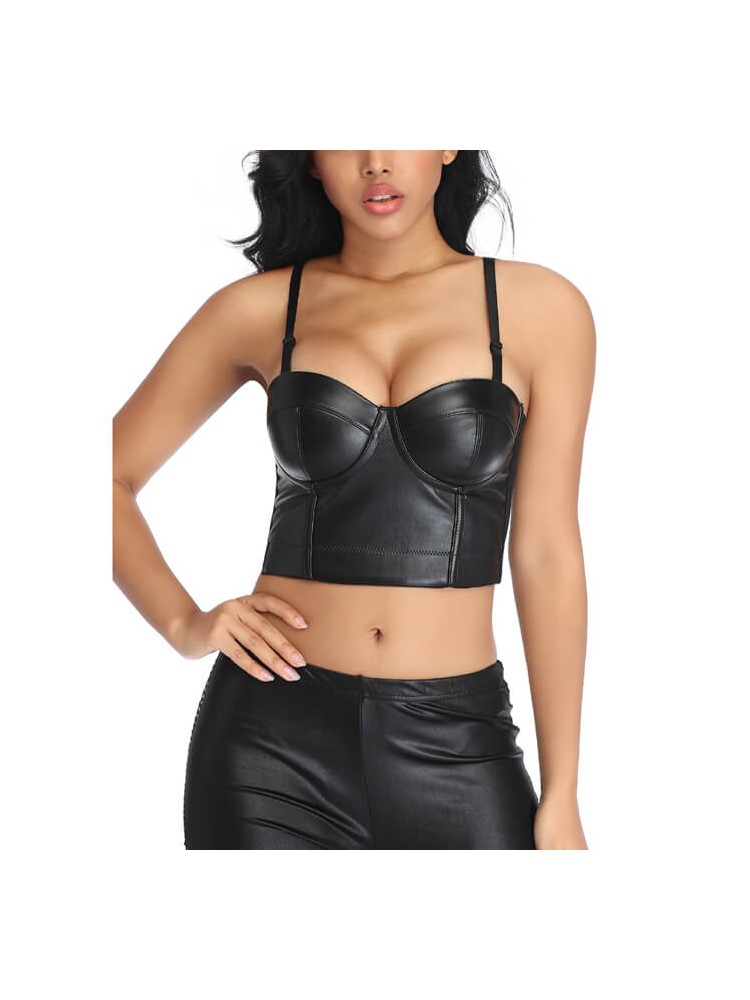 Ecological Leather Corset Reinforced Cups Black - nss4017116