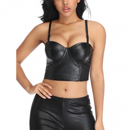 Ecological Leather Corset Reinforced Cups Black - nss4017116