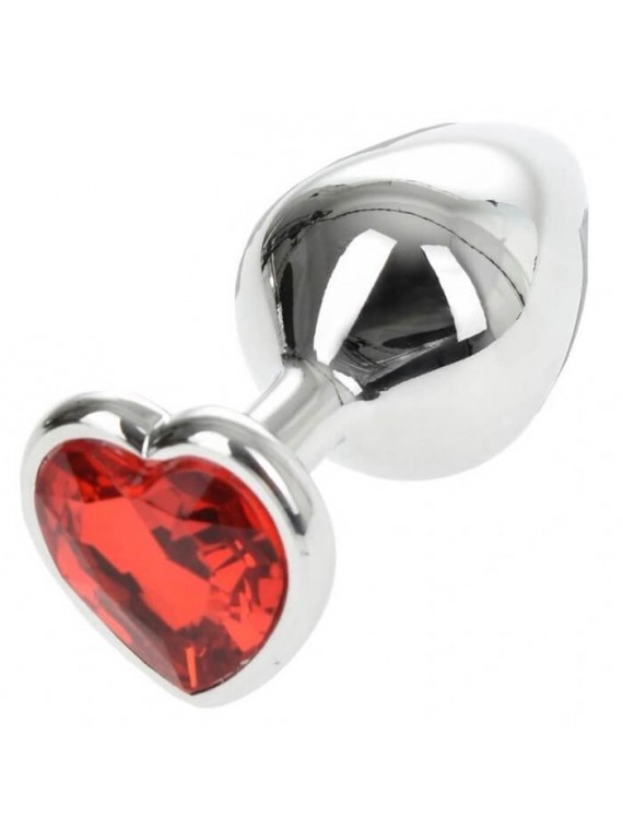 Buttplug Heart Medium Silver/Red - nss4038297