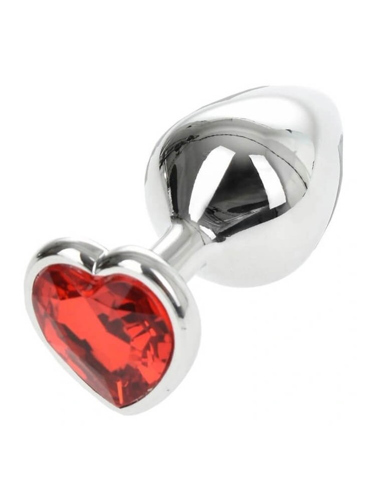 Buttplug Heart Medium Silver/Red - nss4038297