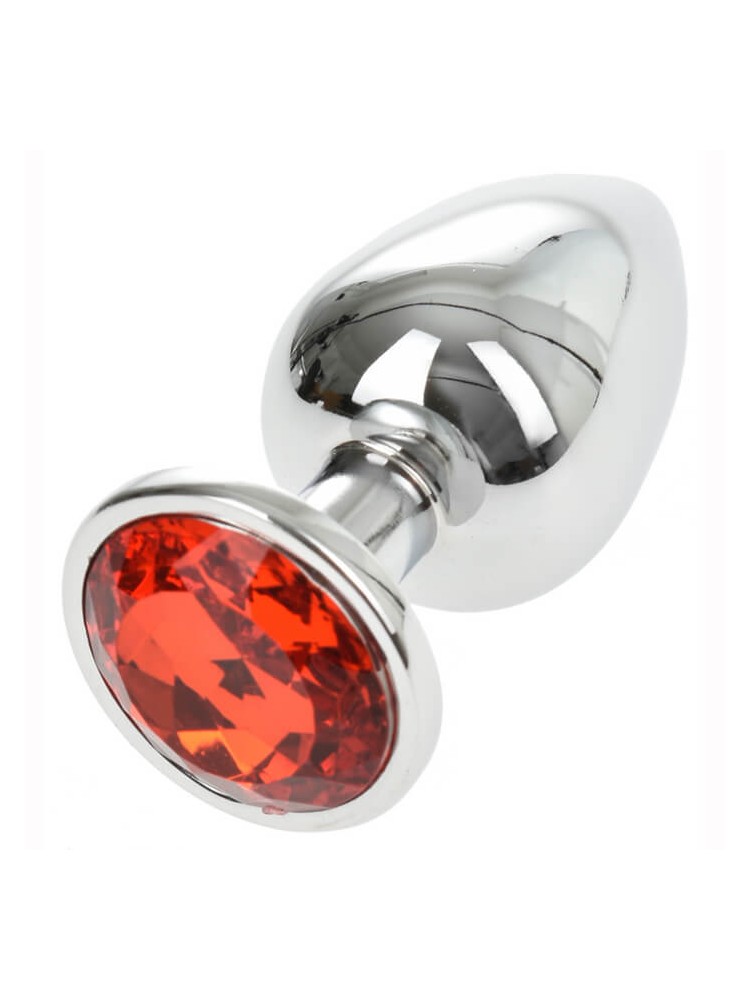 Large Metallic Butt Plug Silver/Red - nss4038150