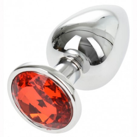 Large Metallic Butt Plug Silver/Red - nss4038150