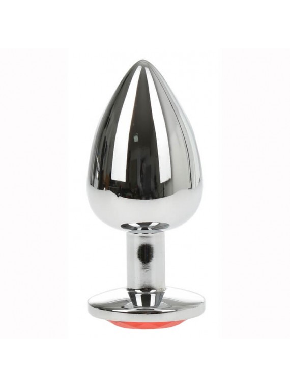 Large Metallic Butt Plug Silver/Red - nss4038150