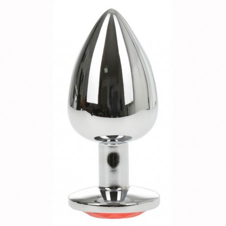 Large Metallic Butt Plug Silver/Red - nss4038150